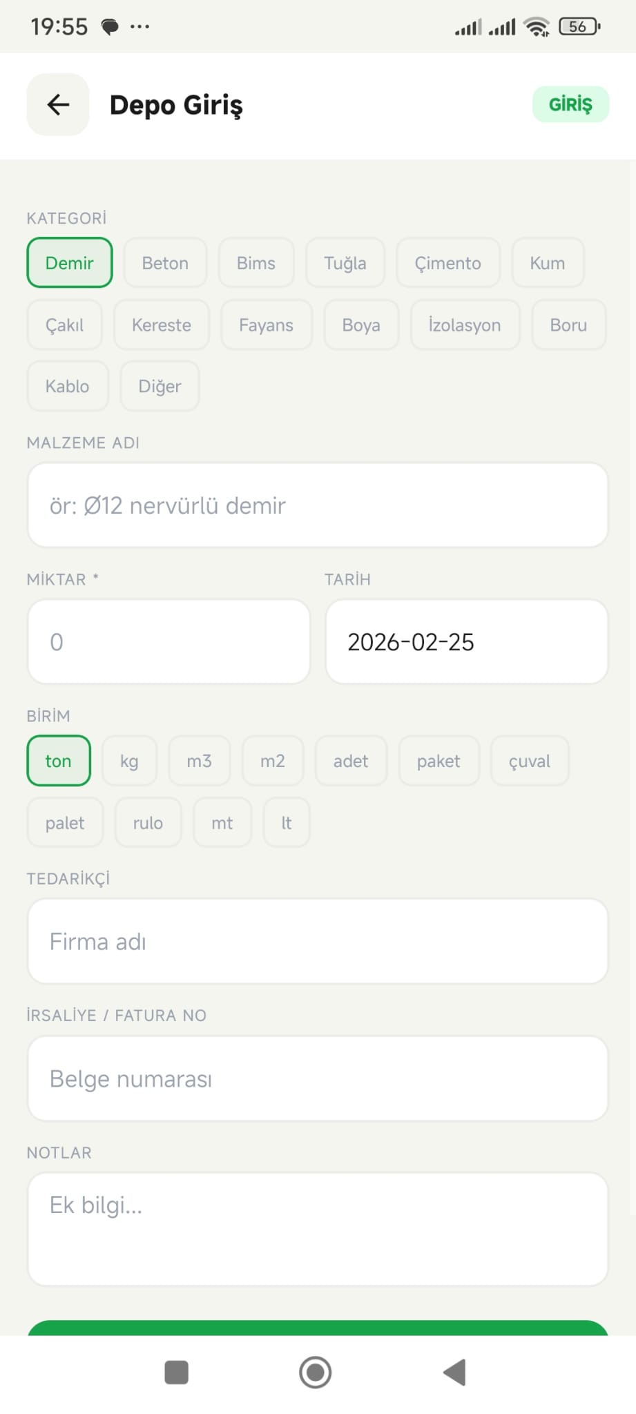 Depo & Envanter Ekran Görüntüsü