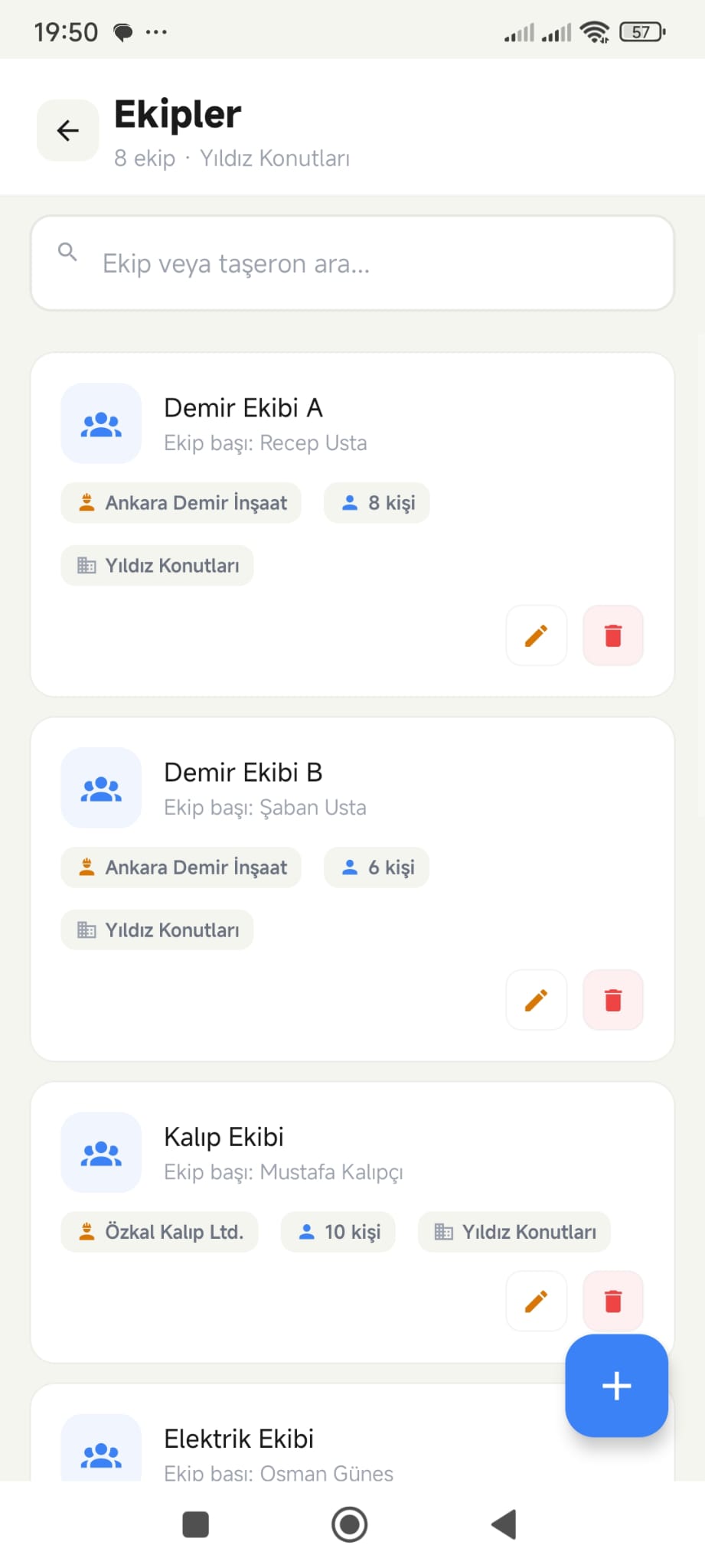 Ekipler Ekran Görüntüsü