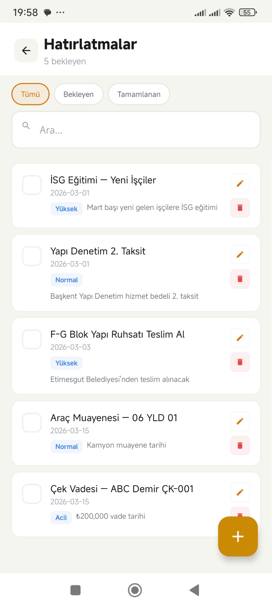 Hatırlatıcılar Ekran Görüntüsü
