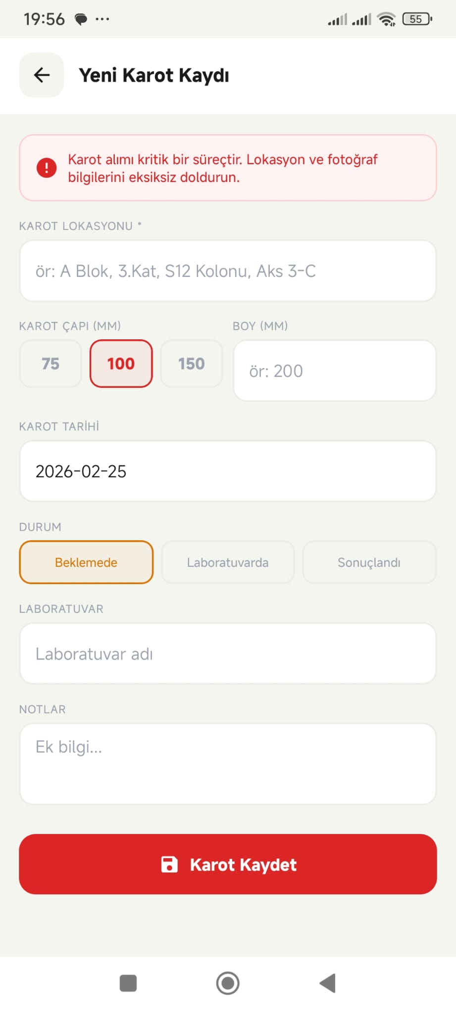 Karot Takip Ekran Görüntüsü