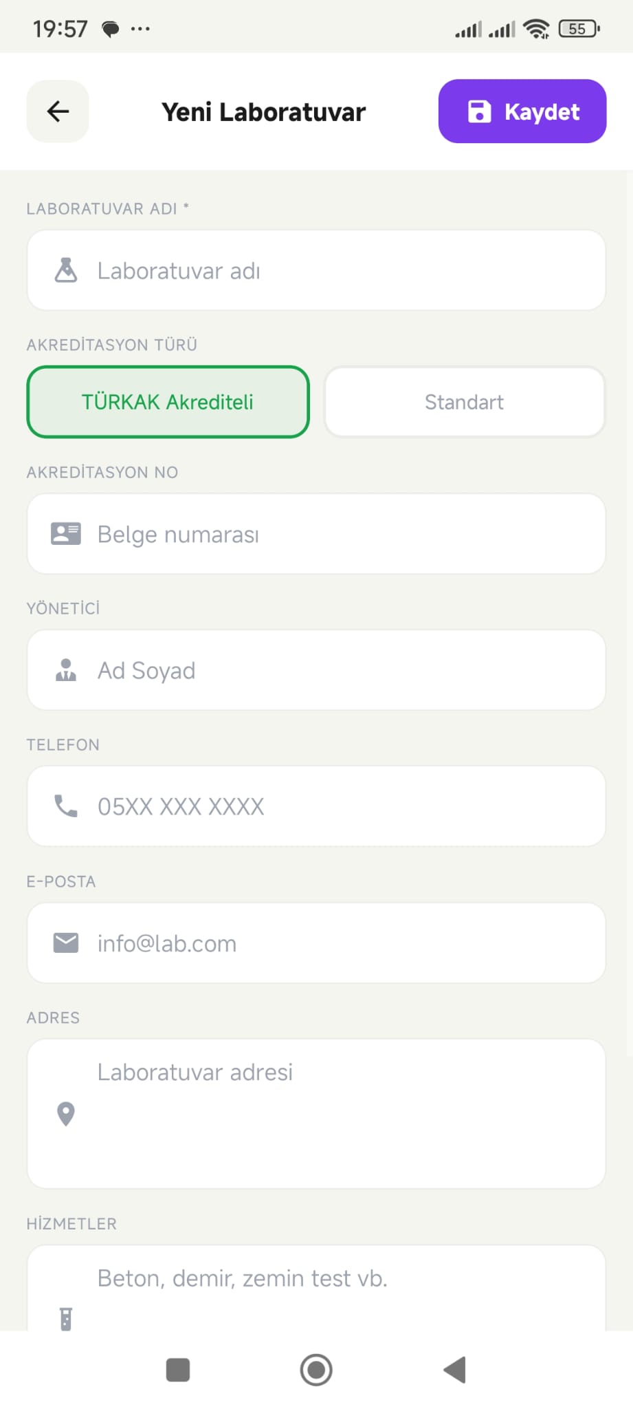 Laboratuvarlar Ekran Görüntüsü