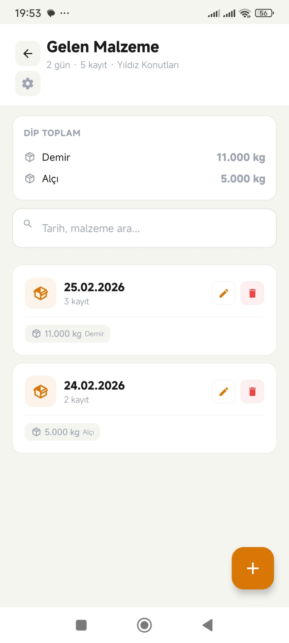 Gelen Malzeme Ekran Görüntüsü