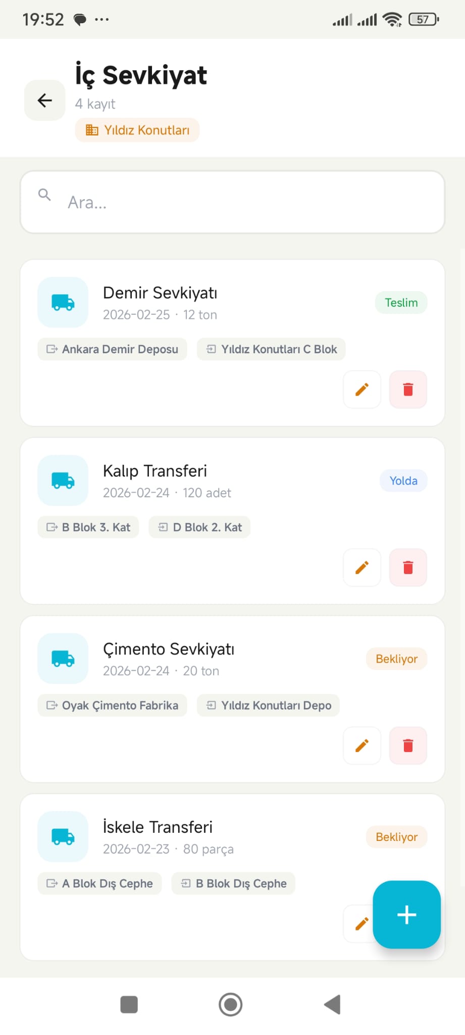 İç Sevkiyat Ekran Görüntüsü
