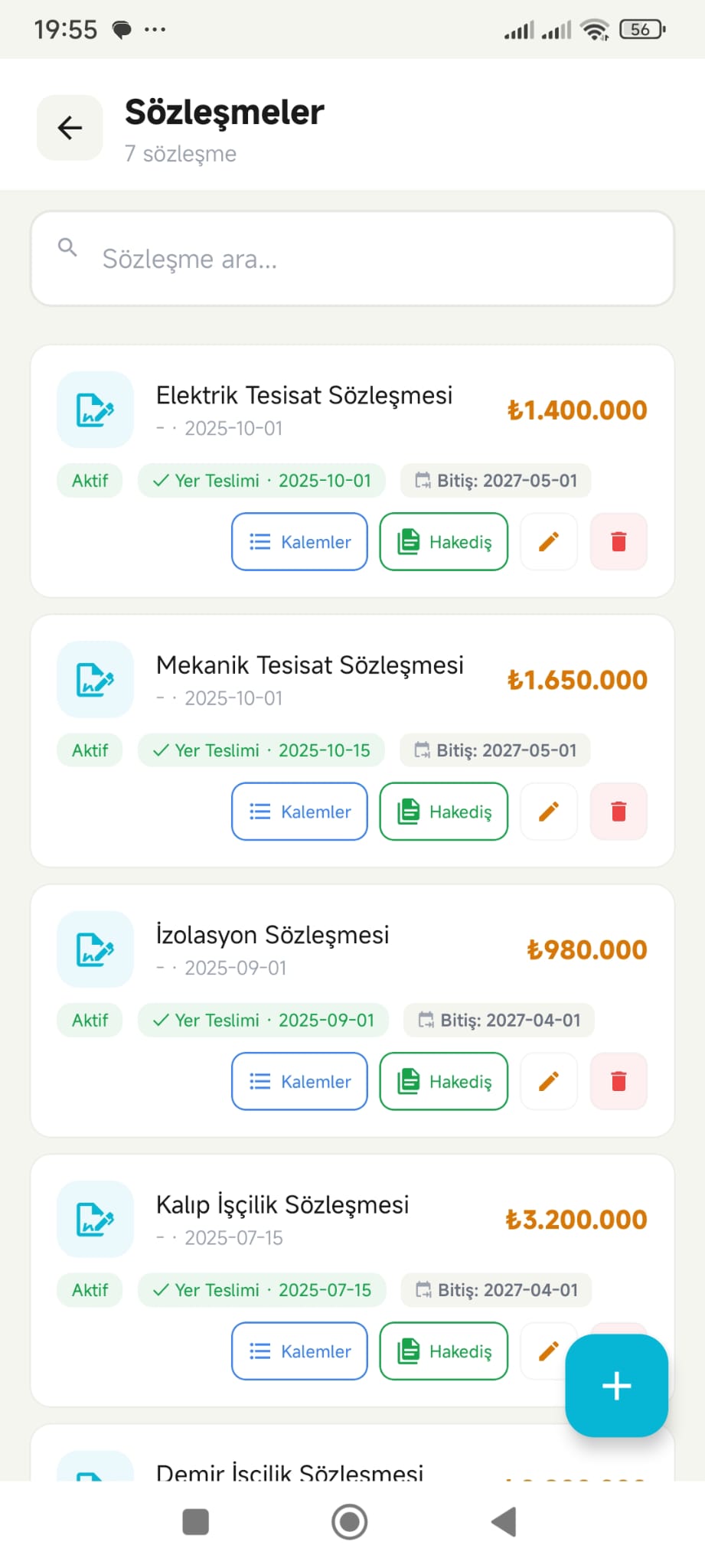 Sözleşmeler Ekran Görüntüsü