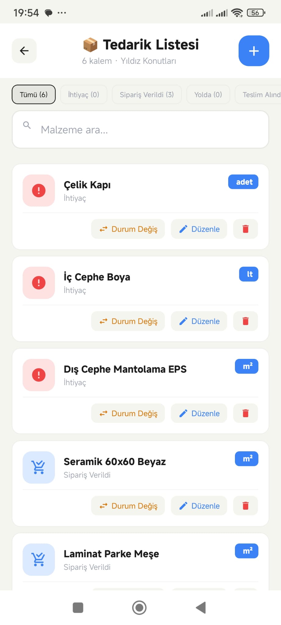 Tedarik Listesi Ekran Görüntüsü