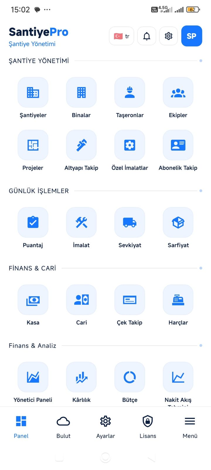 SP SantiyePro ekranı